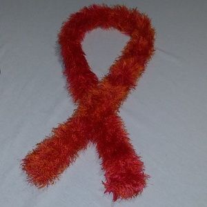 Handmade Scarf. Pink & Orange Funfur. 64"x4"